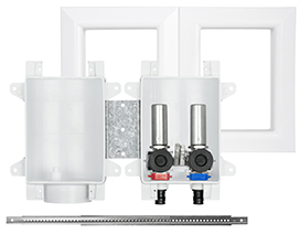 Sioux Chief  ½" x ¾" F1807 Pex x MHT ¼ Turn Forged Brass Ball Valve ABS 2 hole Washing Machine Outlet Box with Water Hammer Arrester and ABS Frame 1675862